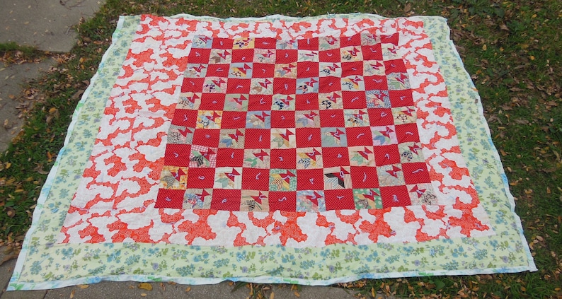 Antique 1930s Feed Sack Quilt 1970s Fabric Border image 9