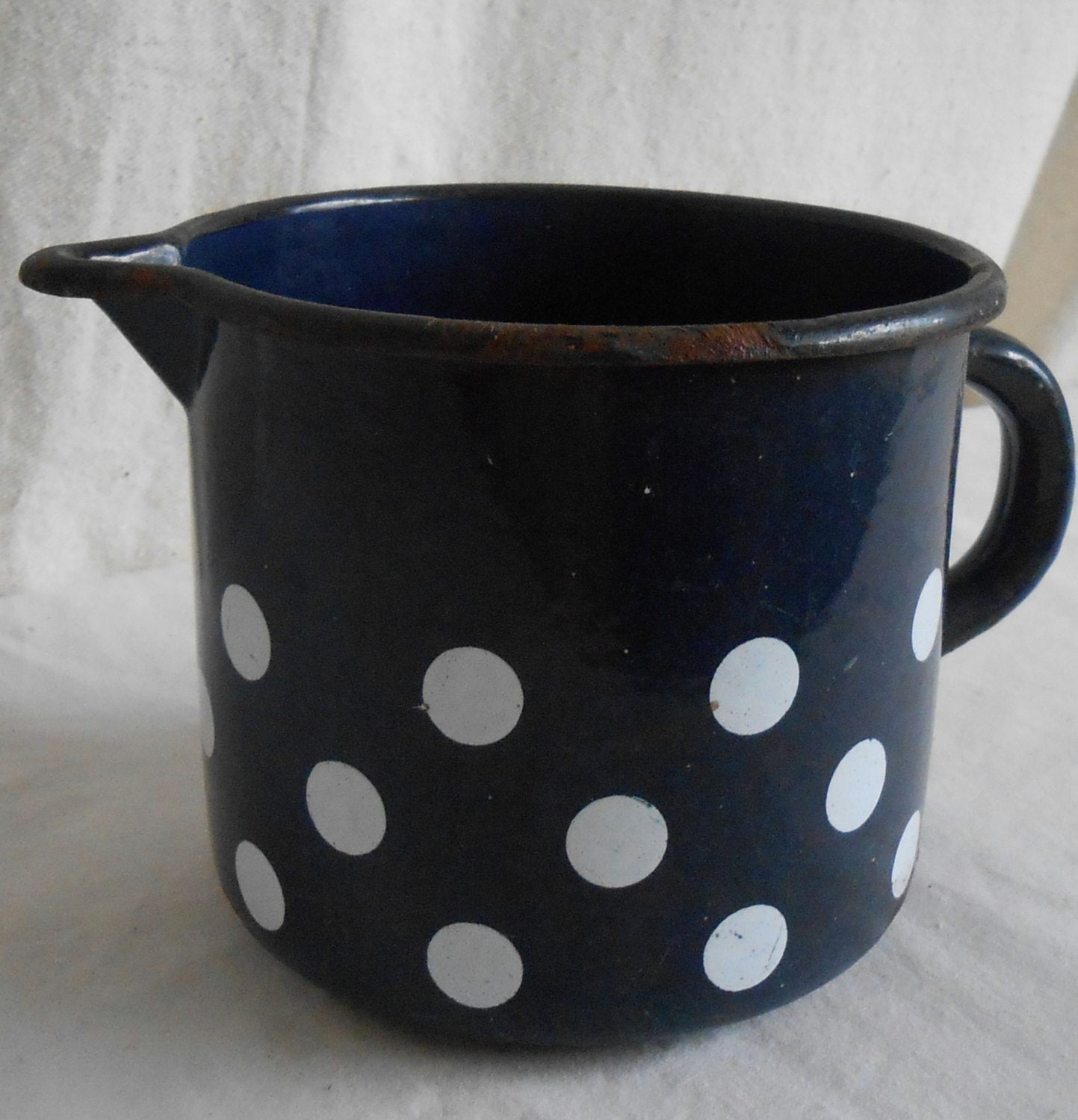 Vintage Rustic Blue and White Spatterware Large Enamel Sauce Pot/blue  Enamel Pot With Pour Spout 