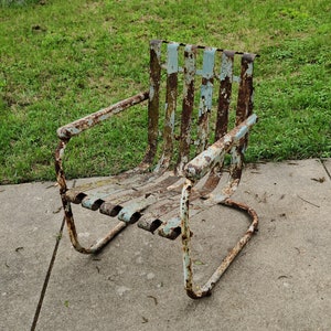 Vintage Cantilever Metal Industrial Lawn Chair Layers of Chippy Paint Yard Art Garden Porch Patio Decor image 5