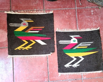 Vintage Handwoven Wool Mat Pair