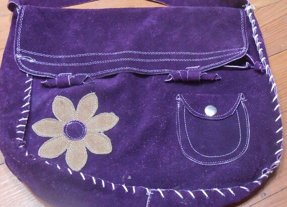 Vintage Handmade Purple Suede Purse Shoulder Bag … - image 6