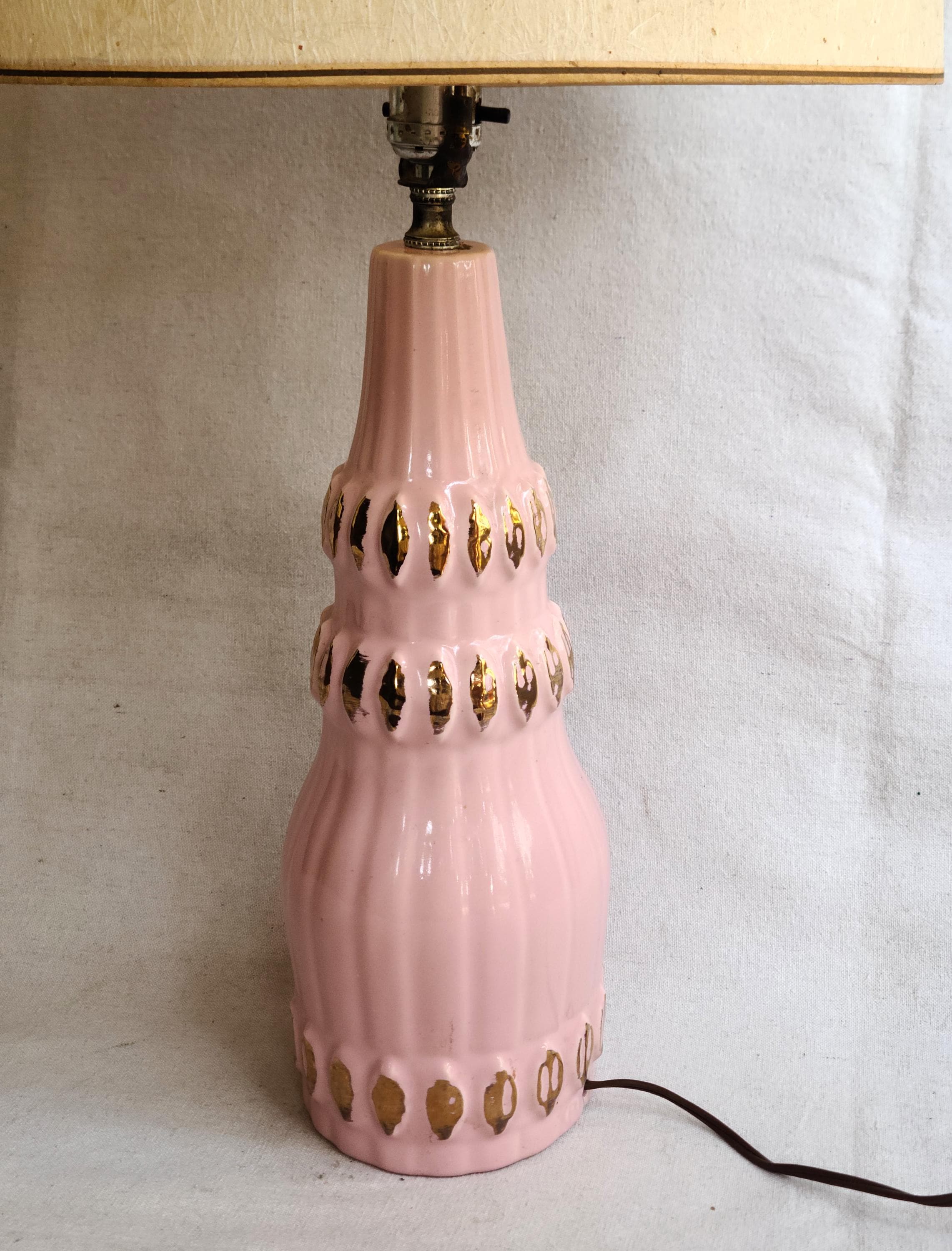 Vintage Howard Kron Mid Century Modern Pink Gold Ceramic Lamp