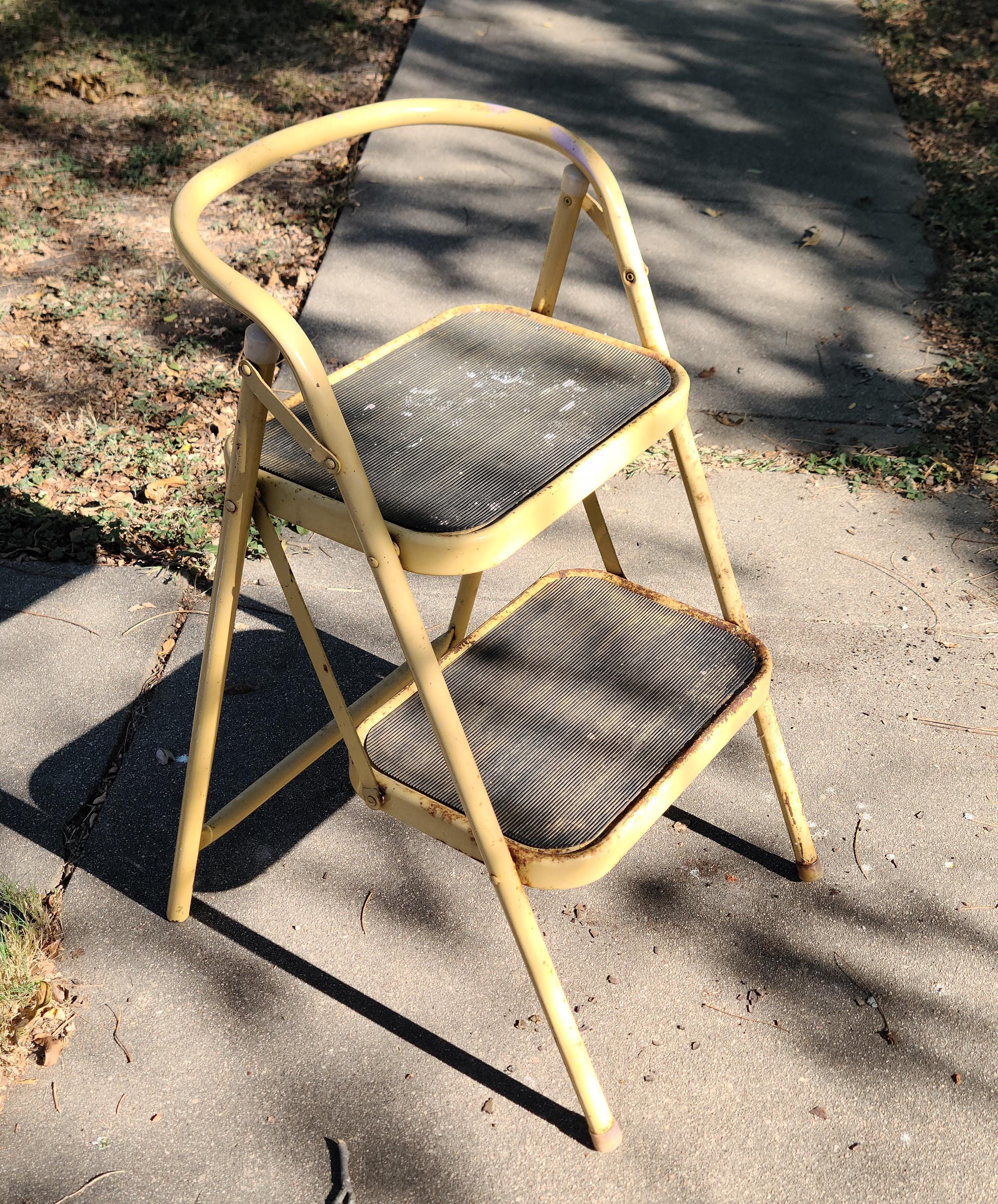 Vintage Cosco Mid Century Folding Metal Two Step Stool Kitchen Pantry Garage Shop Stool Yellow Metal Fold up Stool Seat Step Ladder Etsy