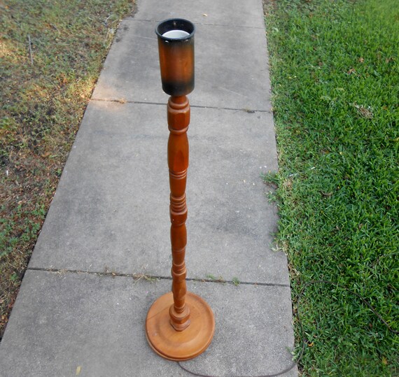Vintage Turned Wood Floor Lamp Standing Pedestal Maple Image 0