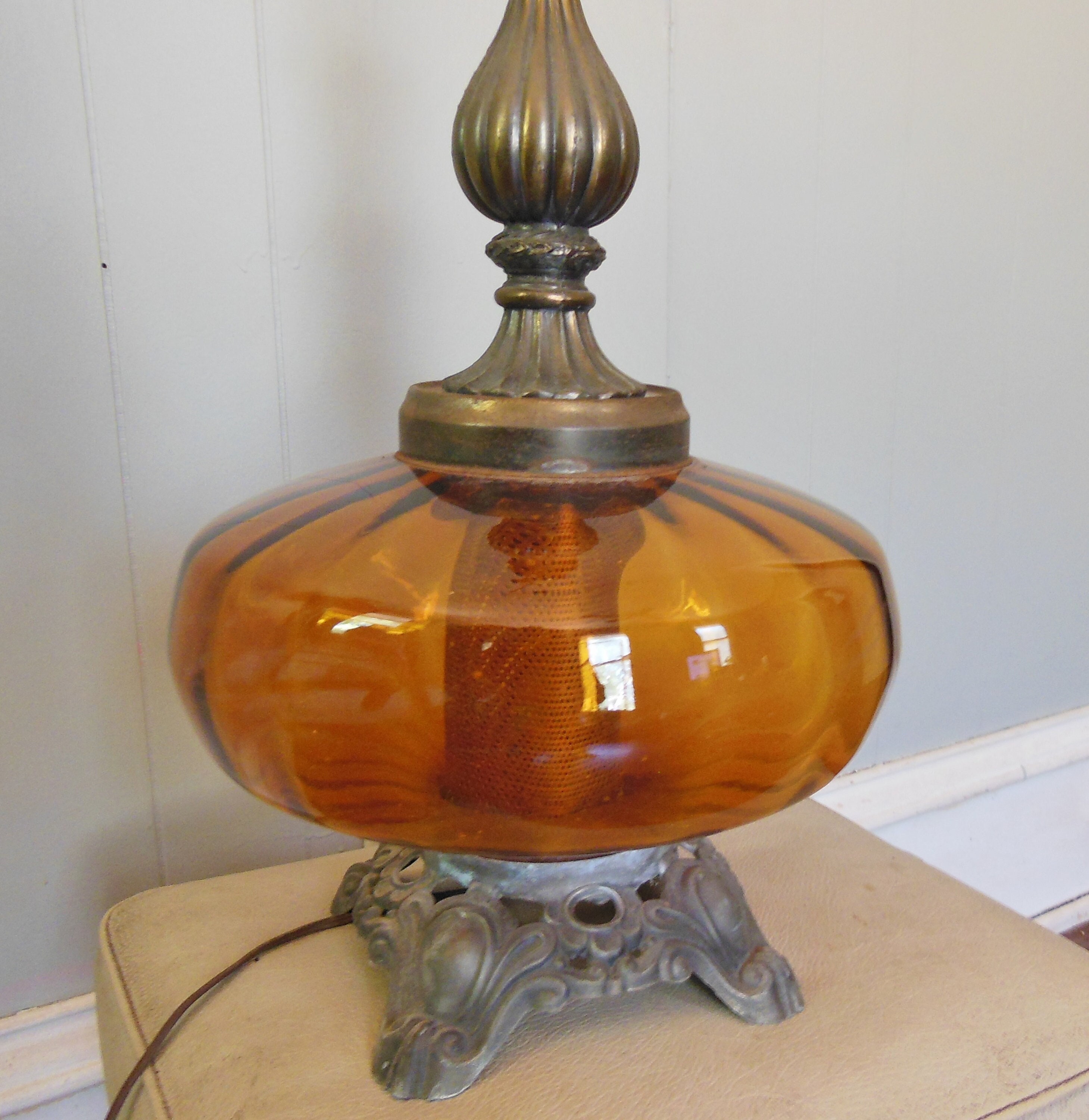 Mid century sale amber glass lamp