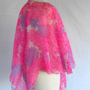 1970s Sheer Blouse Poncho Tunic Pink Purple Flowers Flowing Design image 4