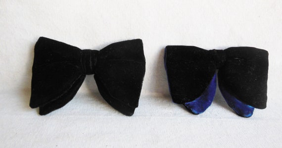 Vintage Velvet Bow Ties Set of 2 Clip On Ties Bla… - image 2