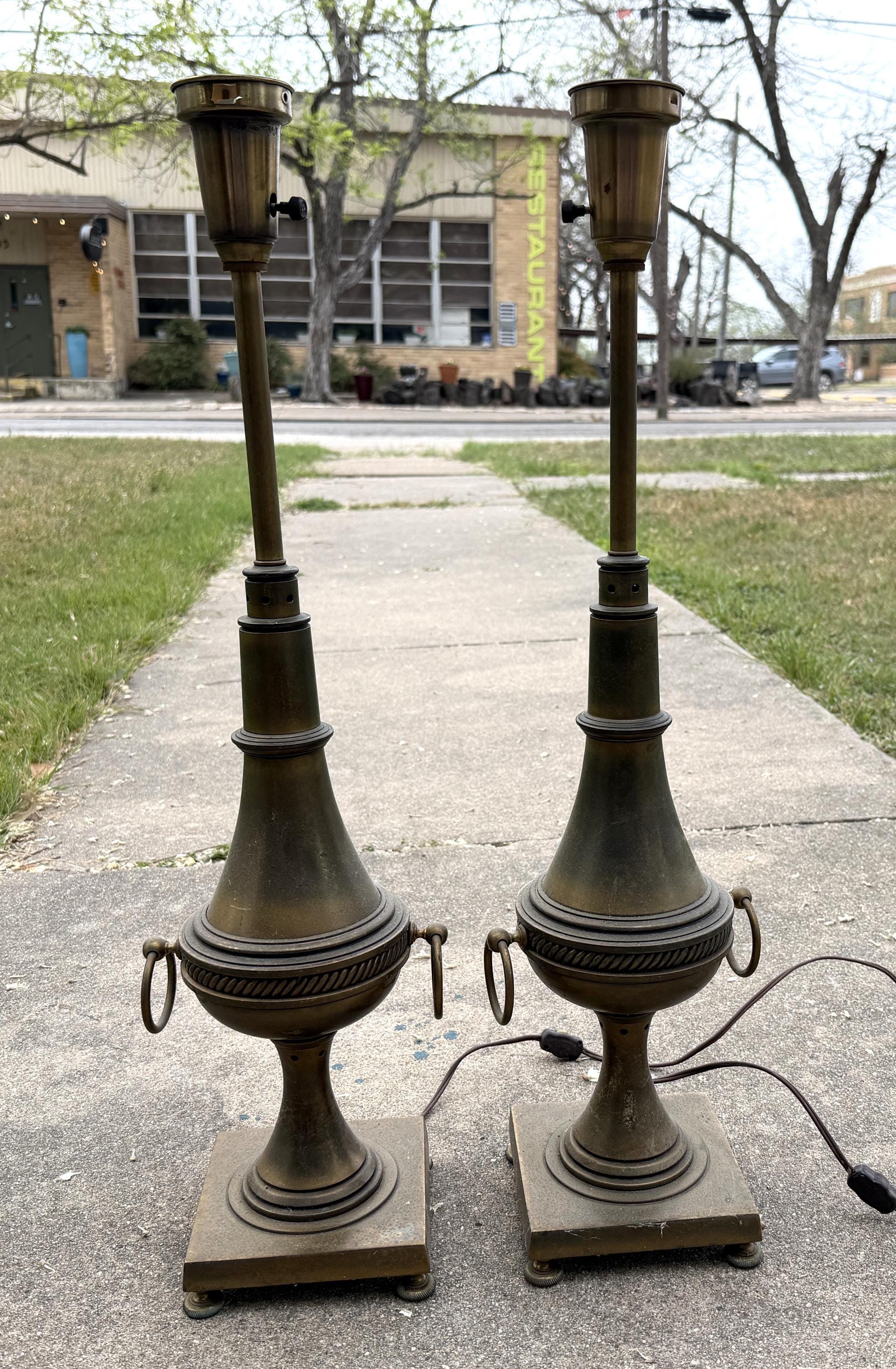 Pair Brass Hollywood Regency MCM Stiffel Rembrandt Lamp Torchiere