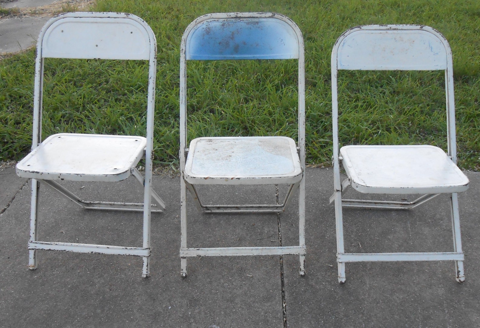 Vintage Metal Childs Folding Chairs Set of Three Fold up Flat Indoor