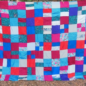 Vintage Silk Patchwork Quilt Top (61 x 85 in)