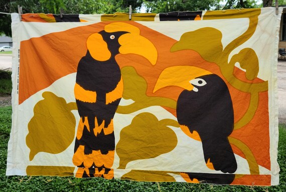 Vintage 56 X 34 Graphic Marimekko Pepe Toucan Cotton Print Wall