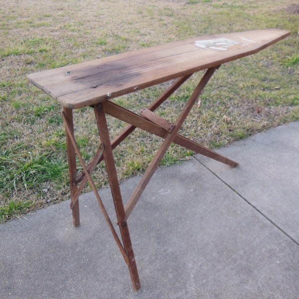 Antique Wood Ironing Board Fold Up Collapsible Wooden Table Console Table Sofa Table Home Bar Plant Stand Farmhouse Decor Cottage Style
