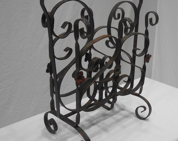 Vintage Wrought Iron Magazine Rack Holder Black Metal Magazine Etsy