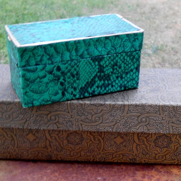 Vintage Cardboard Two Gift Boxes Beautiful Design Sturdy Storage  Containers Green Faux Snake Lizard Skin Special Gift