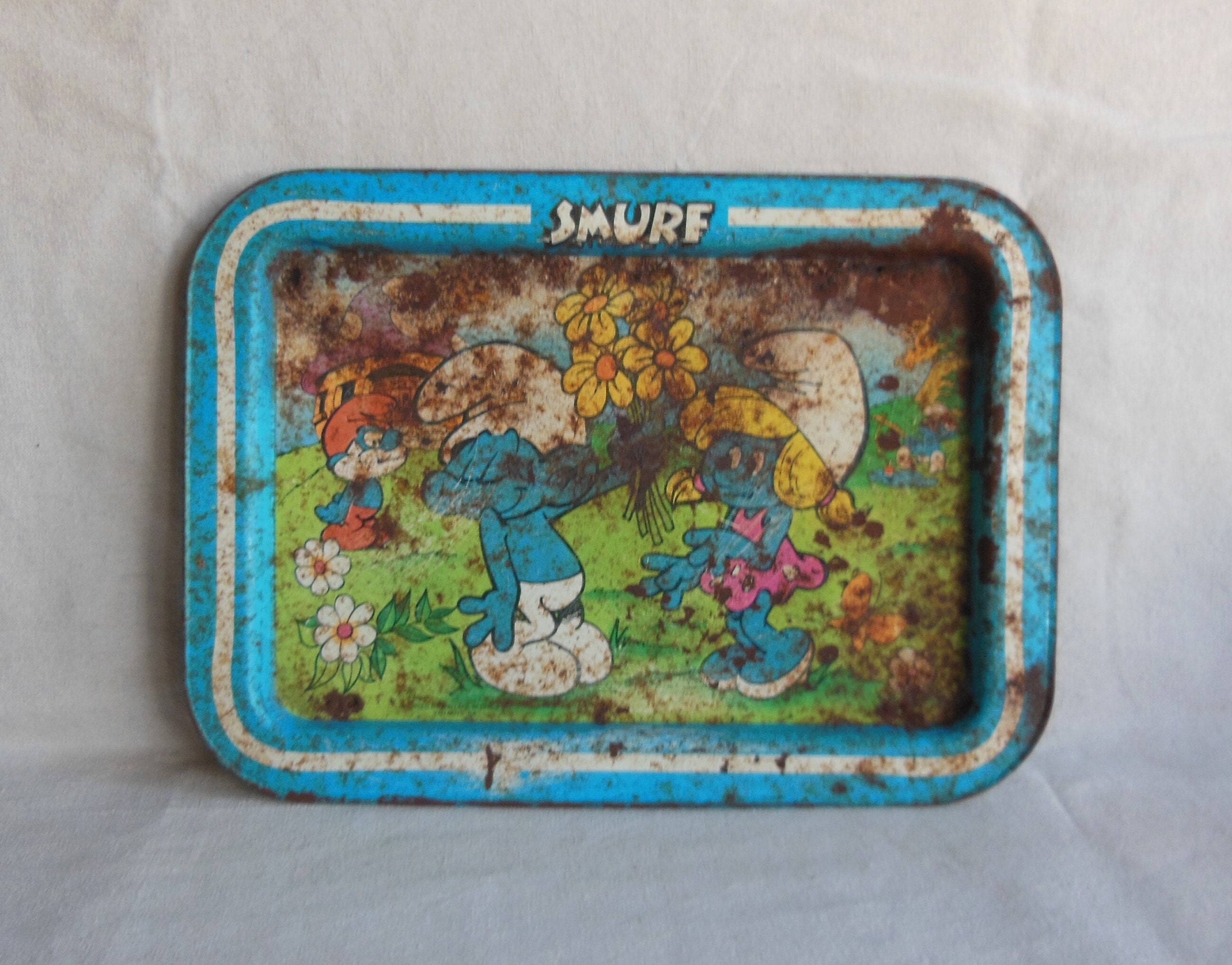Vintage 1980s Smurfs TV Tray Rough Condition Televison Show With