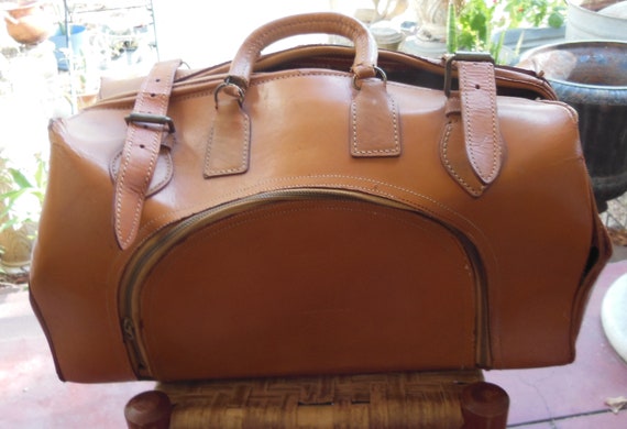 Vintage Leather Overnight Tote Duffel Bag Retro L… - image 5