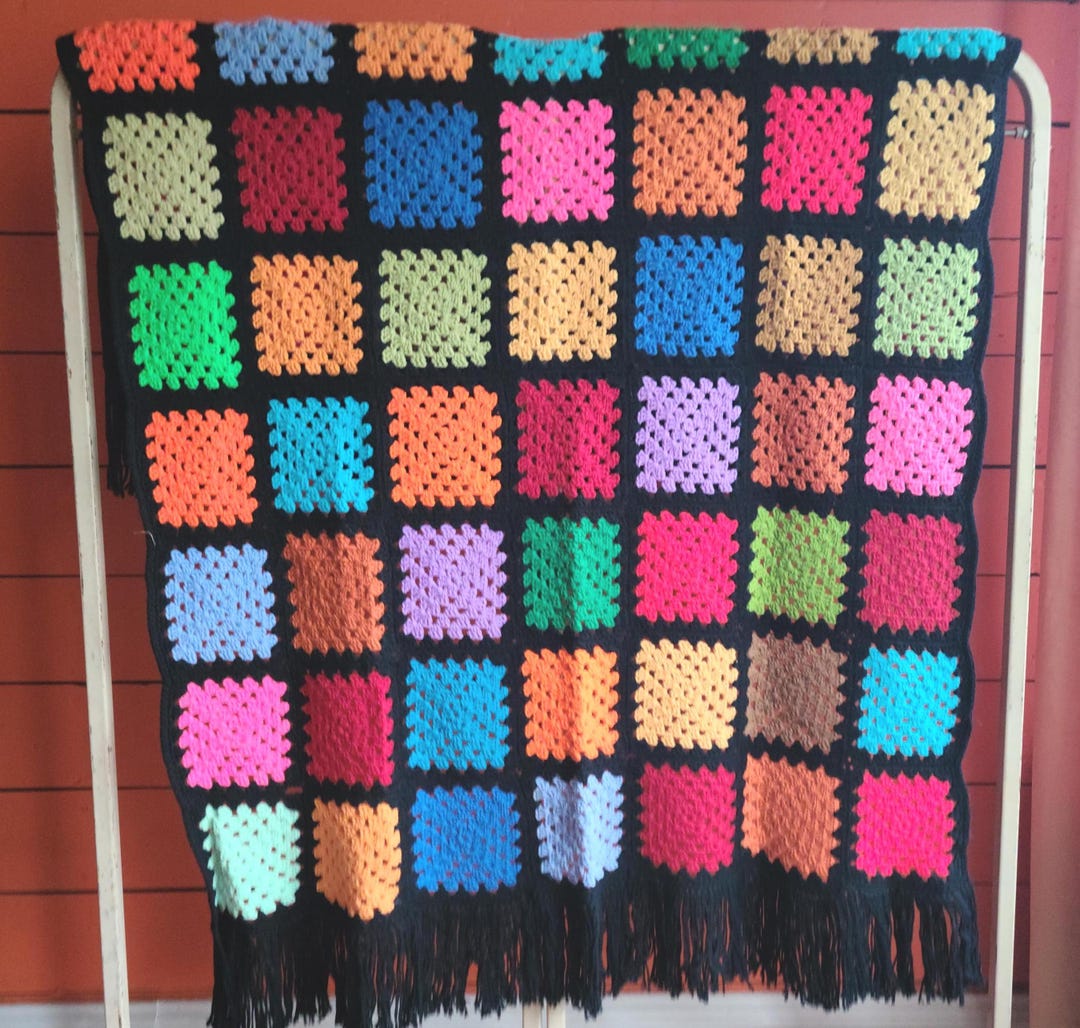 Handmade Color Block Afghan With Fringe - Etsy