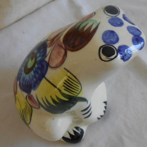 Vintage Talavera Frog Hand Painted from Mexico Signed by Artist Floral Flowers Painted Toad Porch Patio Garden Decor Mexican Folk Art Frog