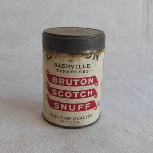 bruton tobacco Vintage Bruton Scotch Snuff Empty Metal Tin Container Paper Label  Advertising Collectible Tobacciana Nashville TN Snuff Storage Container