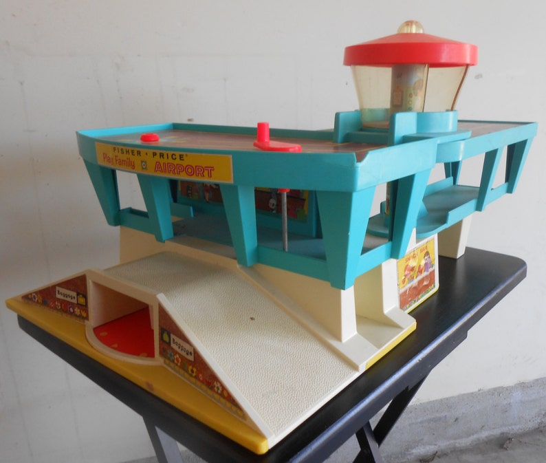 Vintage Fisher Price Airport Control Tower Runway Lobby 1972 Plastic Toy Airport No Little People Used Condition Pretend Play Kid Toddler image 1