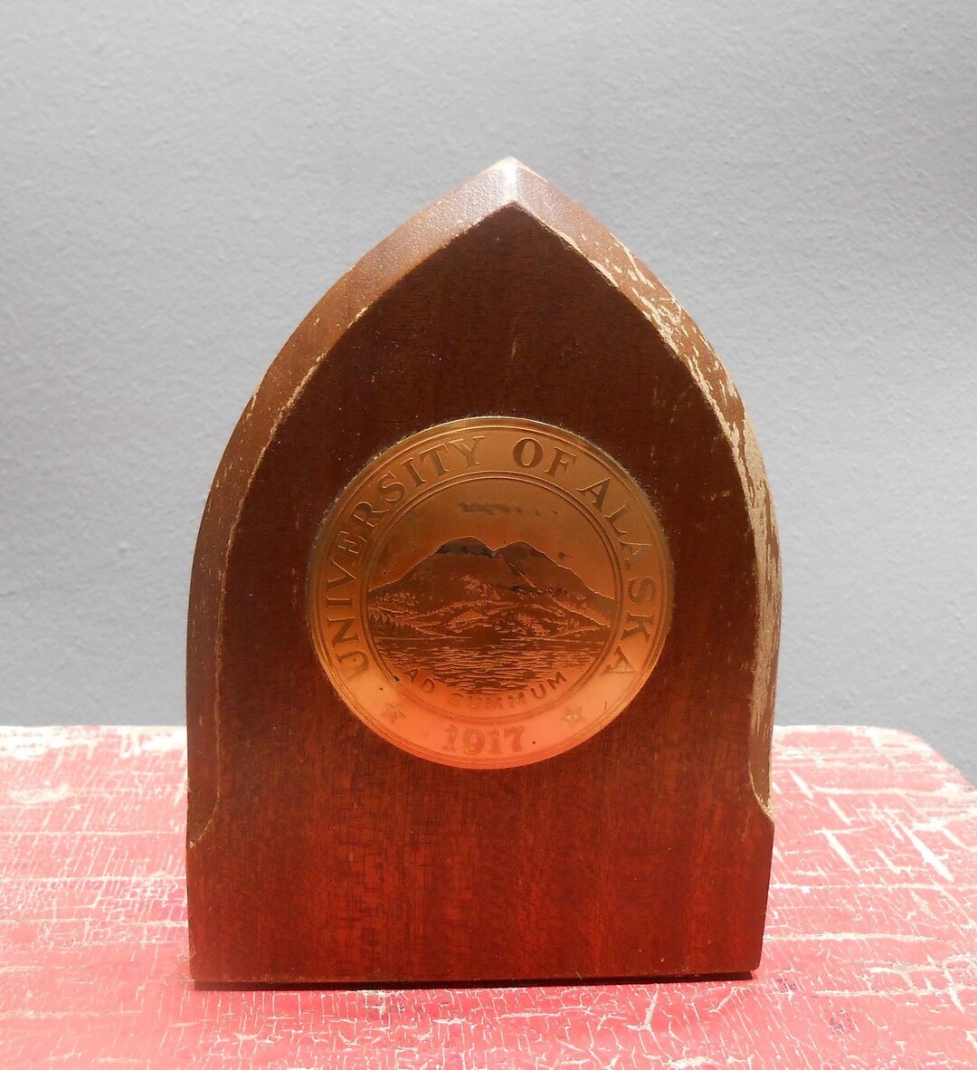 Vintage University of Alaska Bookend Wood Gothic Book Holder 1917 Ad