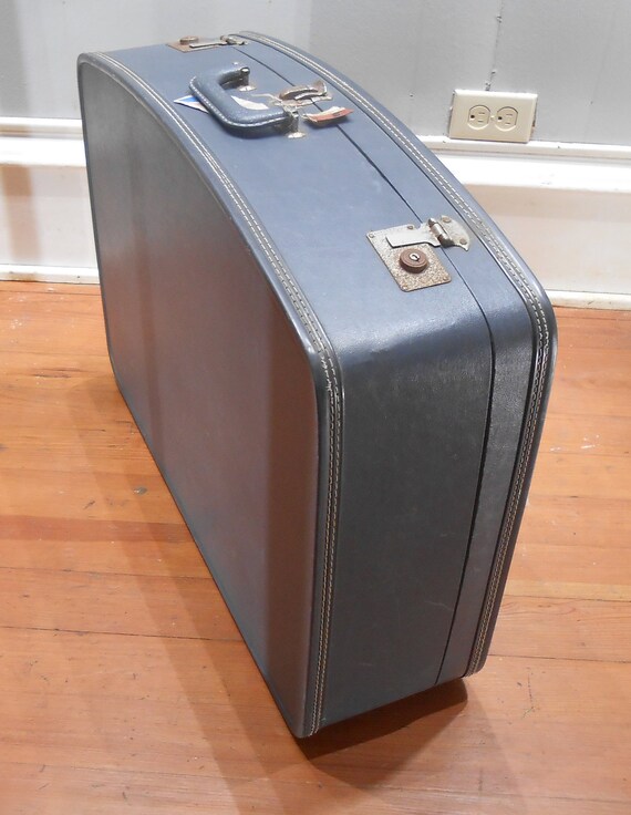 Vintage Suitcase Large Blue Travel Luggage Unmark… - image 5