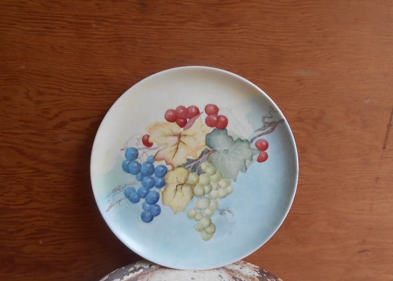 Vintage Signed by Artist Nora Cochin Hand Painted Plate Fruit Grapes Still Life Artwork Decorative Plate Collectible Display Wall Hanging image 5
