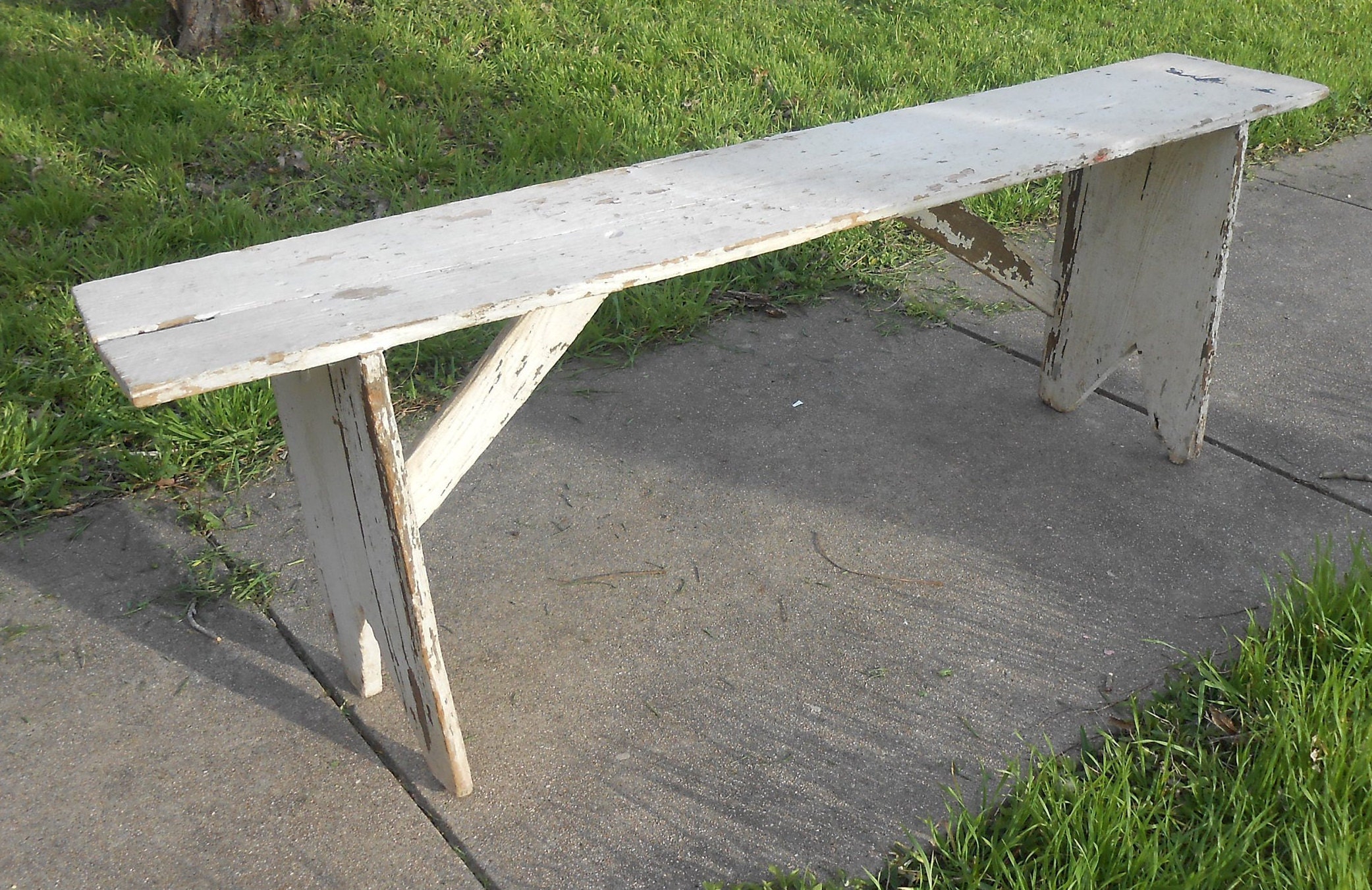 Madera antigua largo porche banco hecho a mano Chippy pintura | Etsy