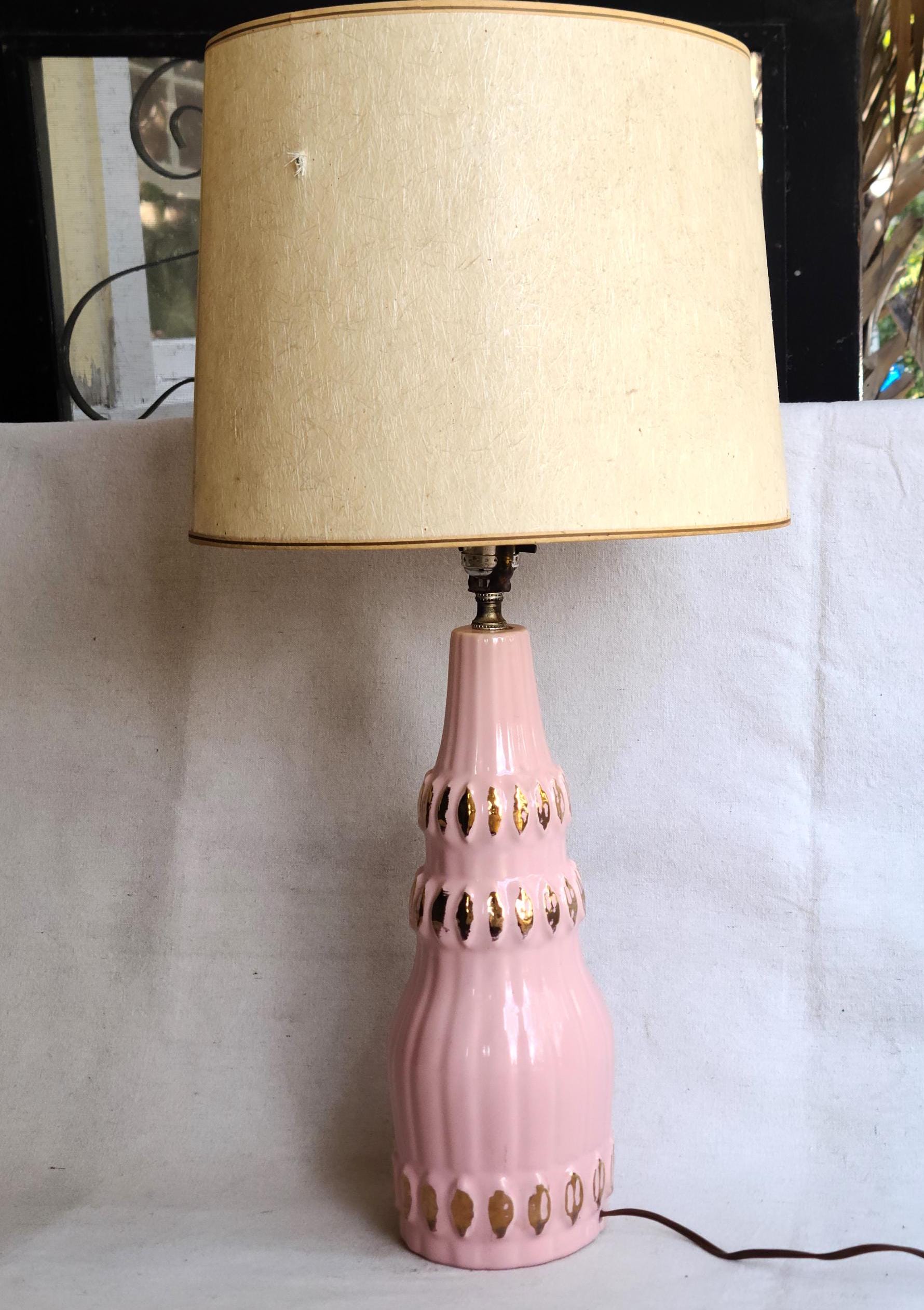 Vintage Howard Kron Mid Century Modern Pink Gold Ceramic Lamp
