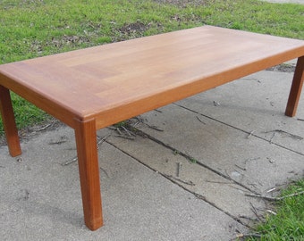 Vintage Teak Wood 53 in Danish Modern Coffee Table Scandinavian Style Mid Century Modernist Wooden Modern Farmhouse Decor Made in Denmark