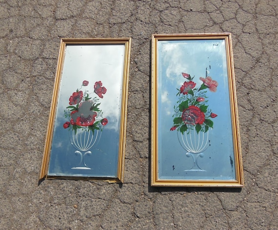 Vintage Victorian Reverse Painted Flower Mirror - Etsy