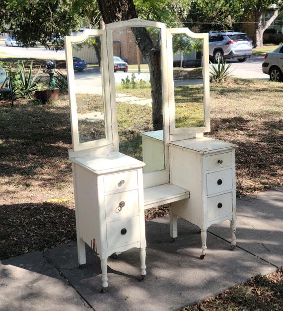 Antique 1920s Vanity With Trifold Mirror Vanity Dressing Table Etsy