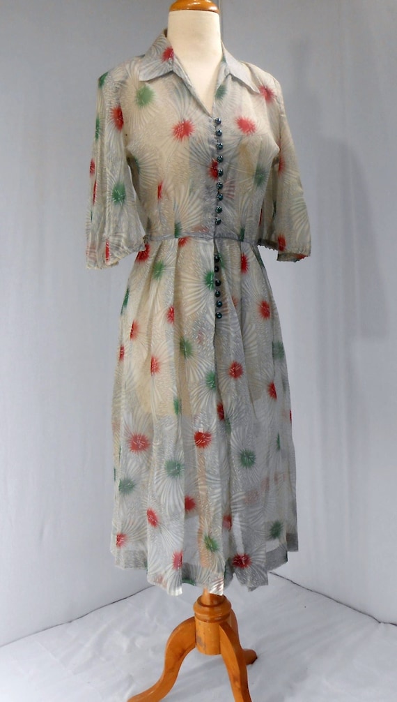 Antique Handmade Dress Sheer Rayon Gray Many Tiny… - image 1