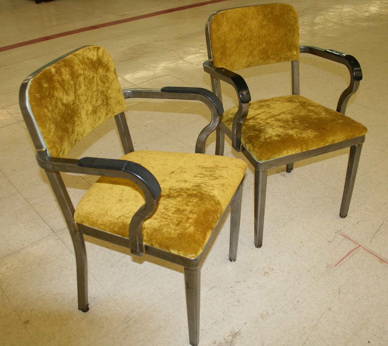 Pair of Mid Century Modern Industrial Chairs Velvet Upholstery Etsy