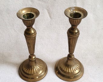 Pair of Detailed Brass Candlestick Holders