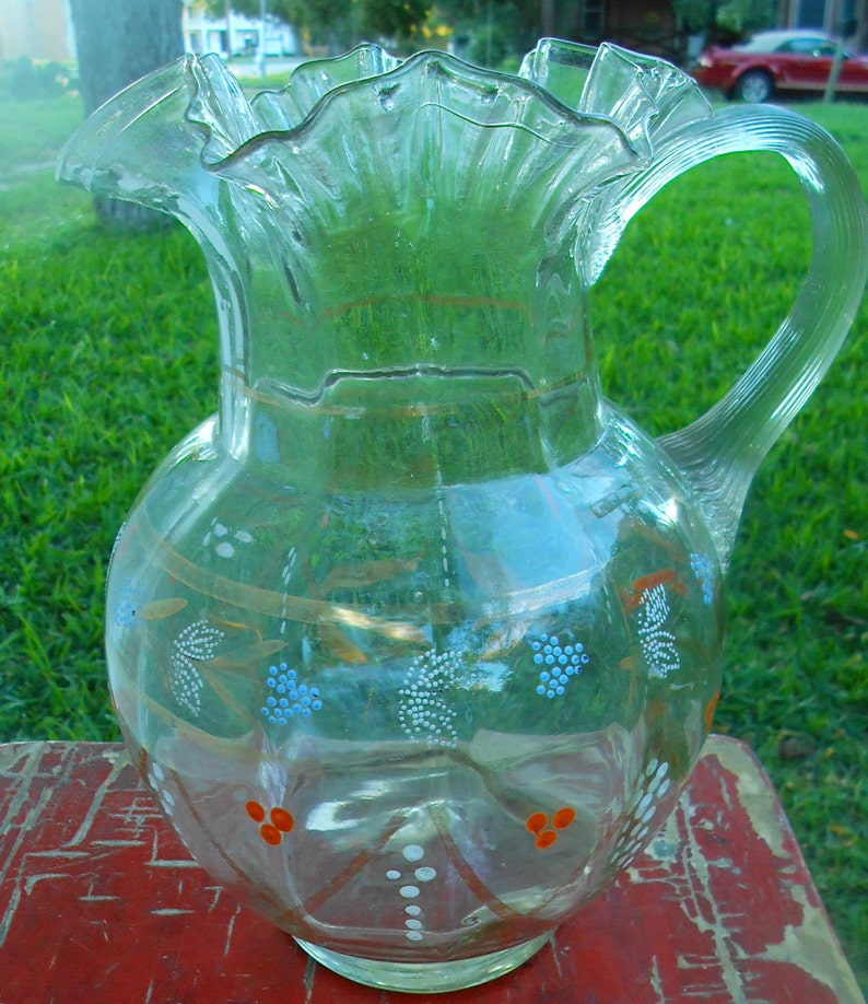 Antique Water Lemonade Pitcher With Scalloped Edge and Hand Etsy