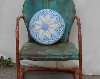Vintage Blue Crochet Star Pillow