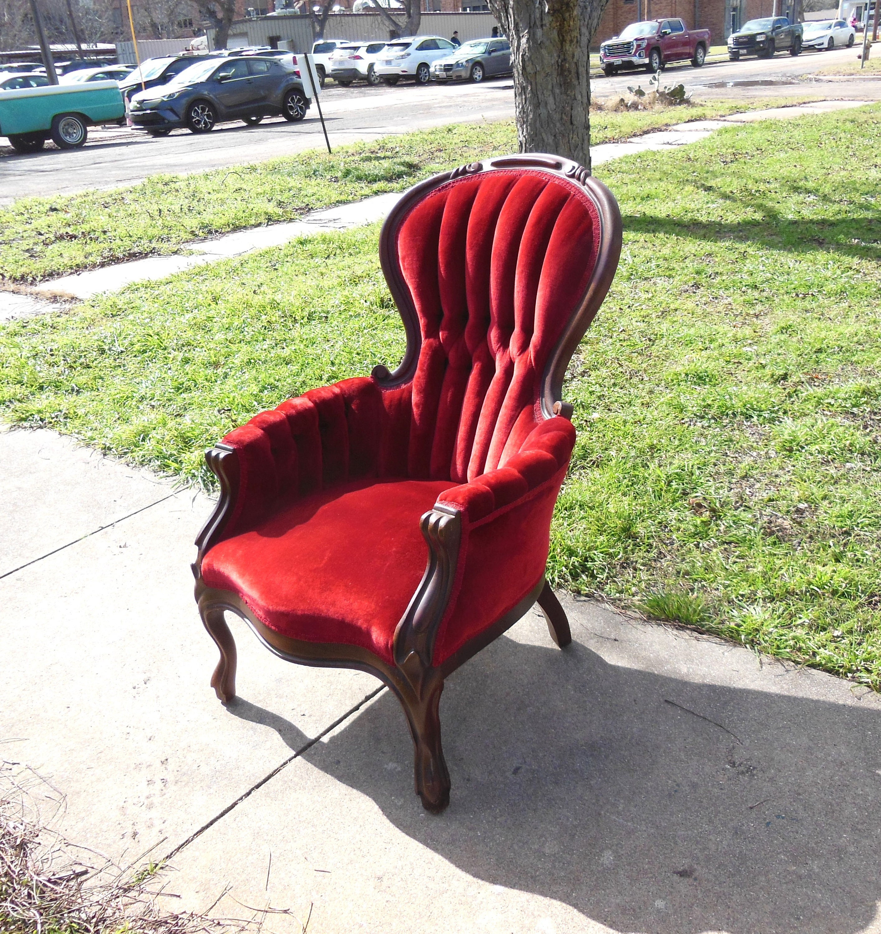 Antique Victorian Style Parlor Parlour Chair Red Velvet Boudoir
