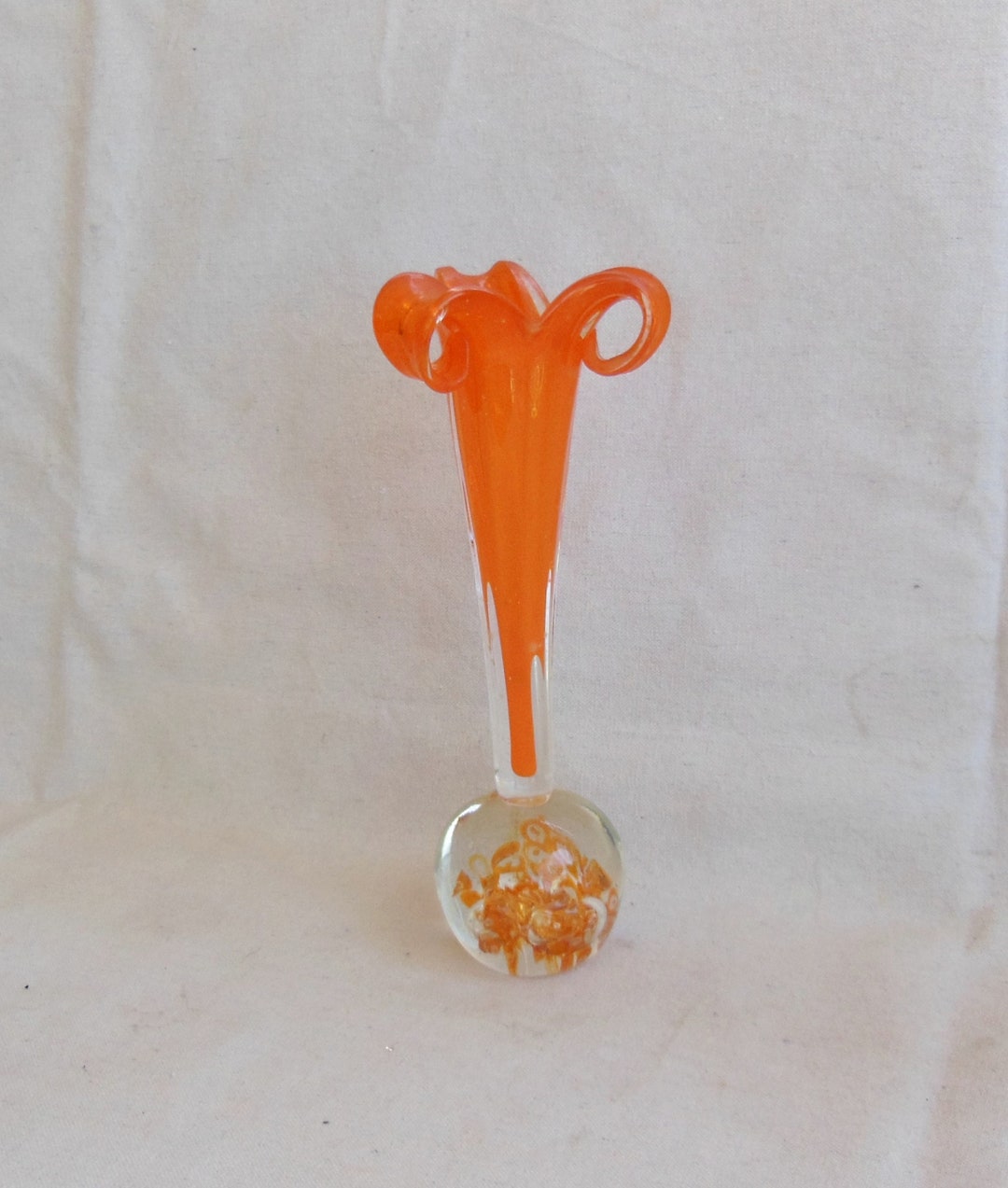 Vintage Art Glass Bud Vase Orange Glass Swung Stretched Glass Three
