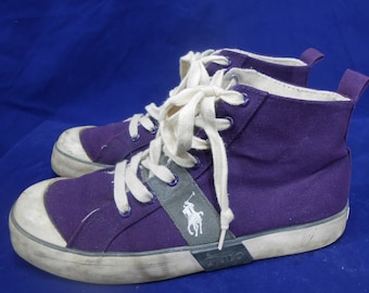 Vintage Purple Ralph Lauren Polo High Top Sneakers 1990s Designer Preppy Tennis Shoes Unisex Polo Canvas Shoes Lace Up Preppy Sneakers