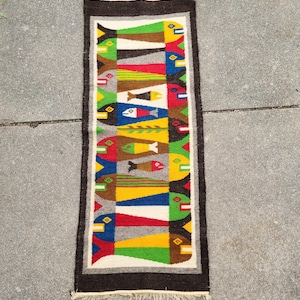 Wool Hand Woven Rug Tapestry Ethnic Tribal Fish Design