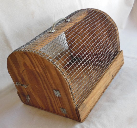 Vintage Handmade Wood Wire Pet Carrier Pet Cage Cat Small Dog