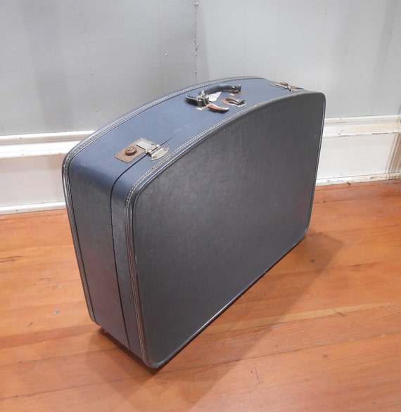 Vintage Suitcase Large Blue Travel Luggage Unmark… - image 1