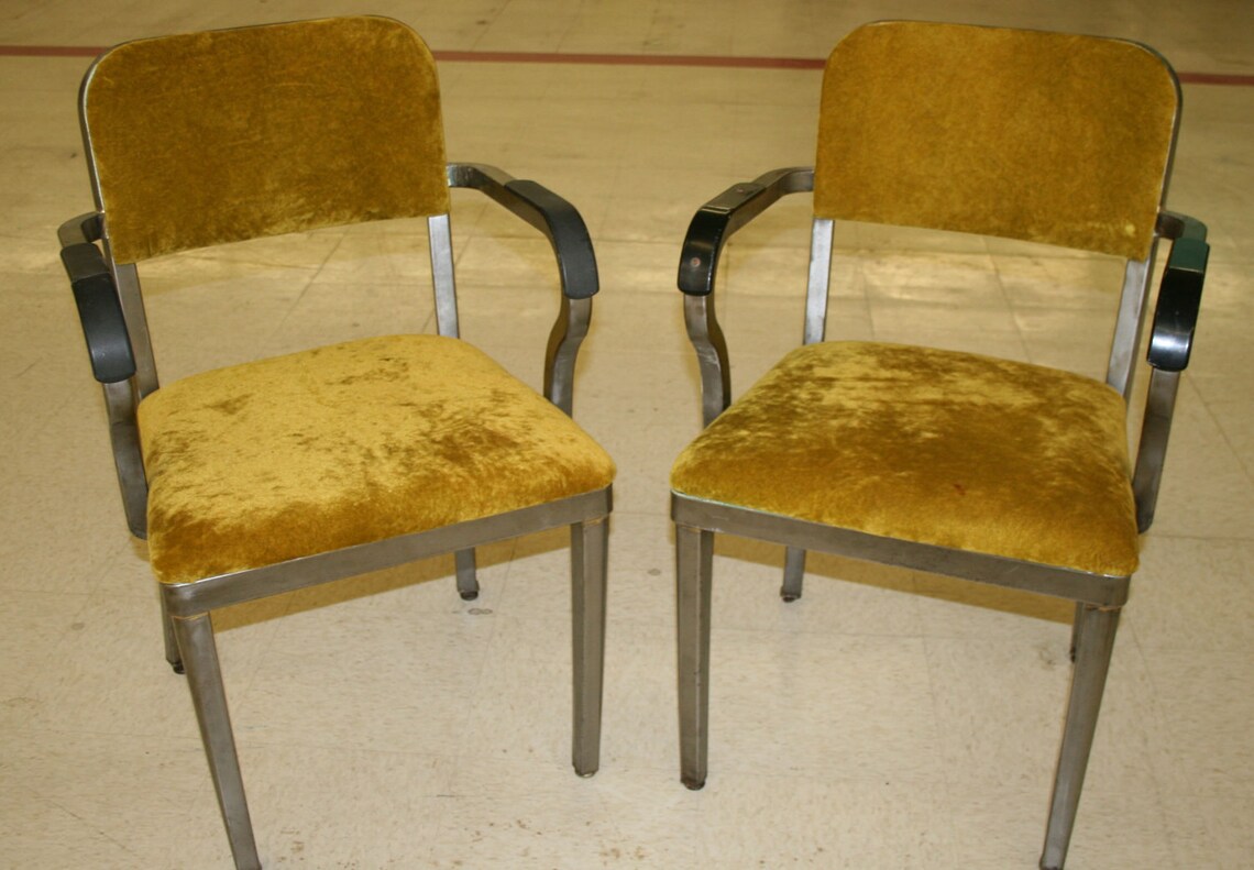 Pair of Mid Century Modern Industrial Chairs Velvet Upholstery Etsy