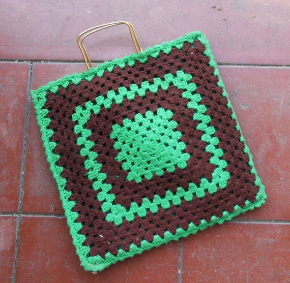 Vintage Handmade Granny Square Boho Tote Bag Line… - image 8