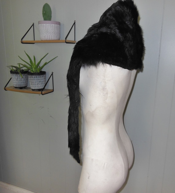 Vintage Black Fox Cape Shawl Fox Head and Tail Fu… - image 4