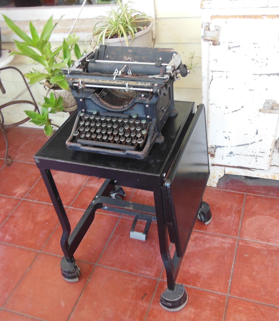 Antique Metal Typewriter Table Office Secretary Typing Table Drop Leaf