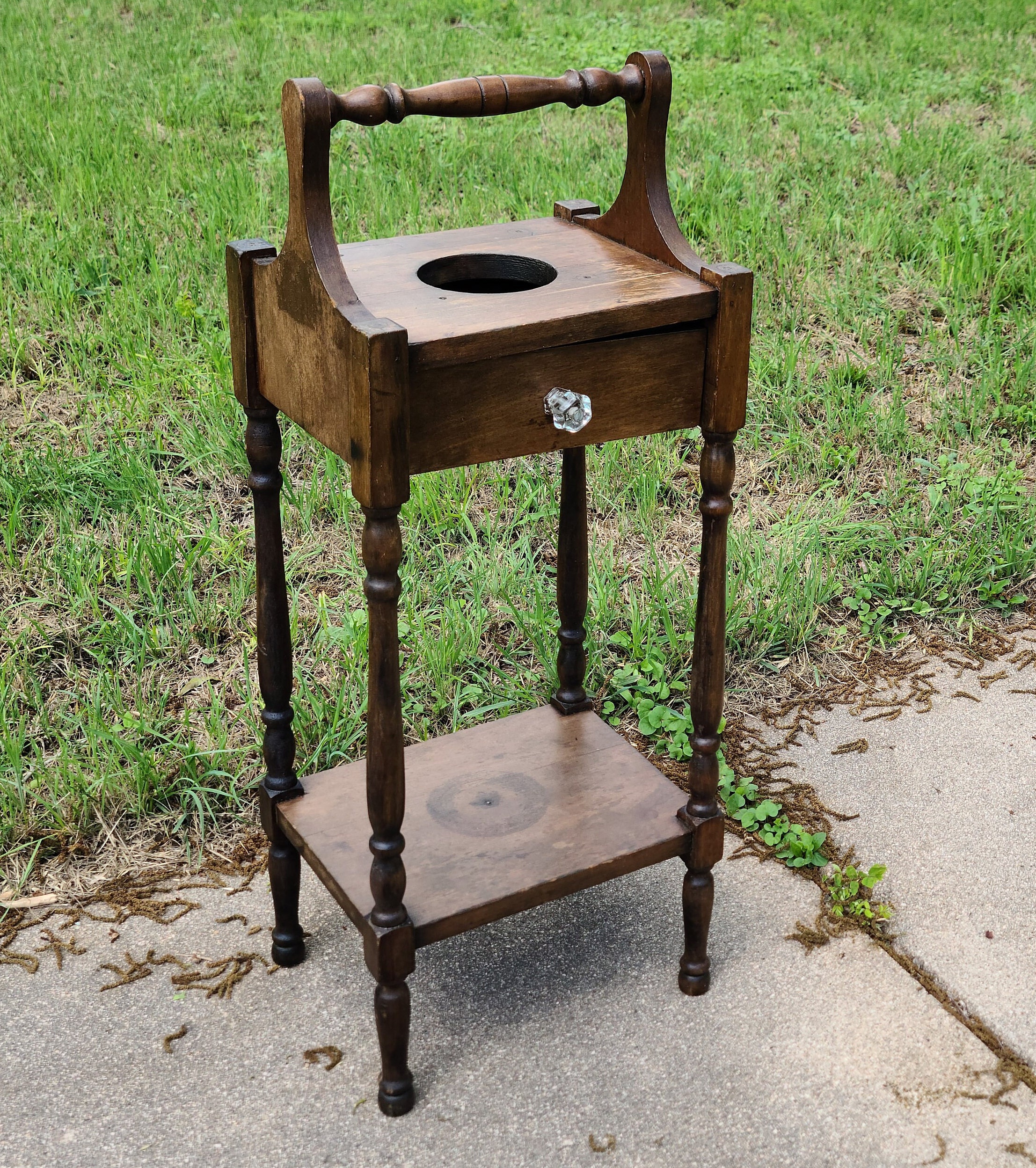 Vintage Walnut Smoking Stand Dark Wood One Drawer Ashtray Holder Cabinet  Table With Drawer Tobacciana