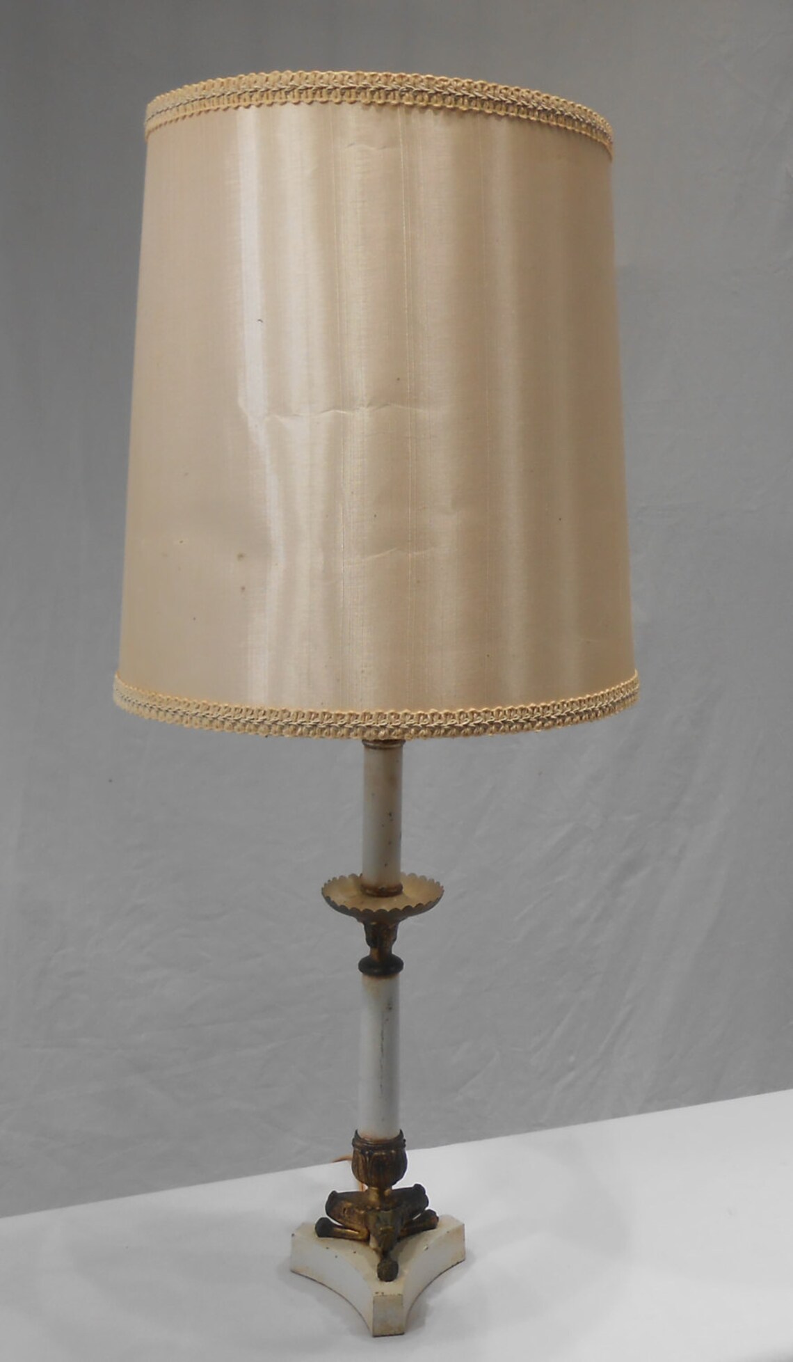 Vintage Pedestal Metal Brass Table Lamp Accent Gold White Etsy UK