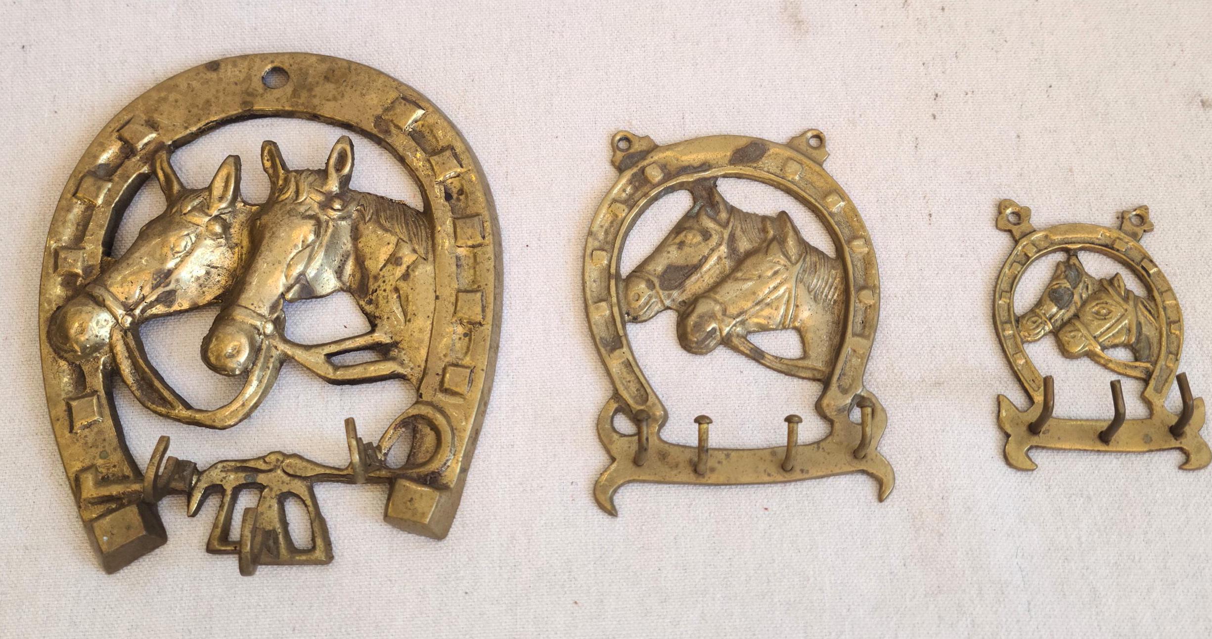 ヴィンテージ真鍮製馬＆蹄鉄フック：西洋風壁飾り3個セット - Etsy 日本